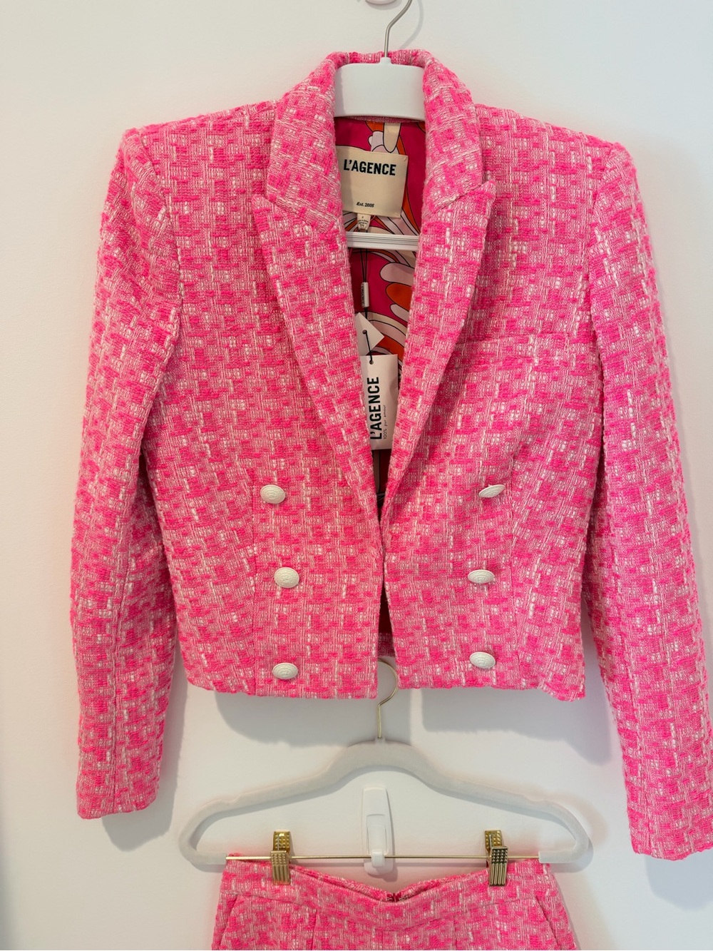 L'AGENCE Matching Set- Pink Tweed Blazer (NWT- Size 2) + Shorts (NWOT- Size 2) - Picture 8 of 16